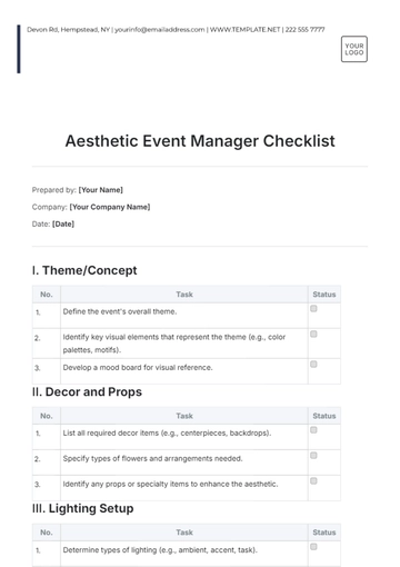 Free Aesthetic Event Manager Checklist Template to Edit Online
