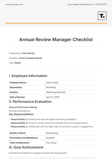 Free Annual Review Manager Checklist Template to Edit Online