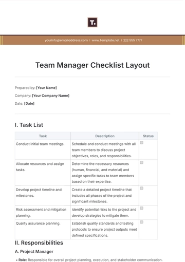 Free Team Manager Checklist Layout Template to Edit Online