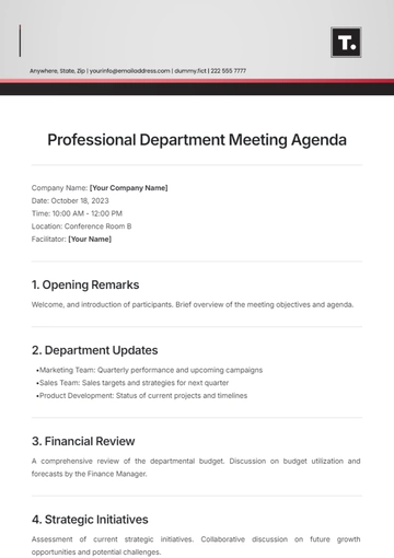 Free Professional Department Meeting Agenda Template to Edit Online