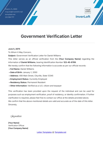 Free Government Verification Letter Template to Edit Online