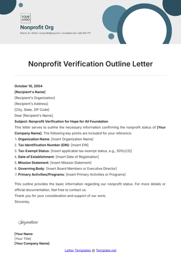 Free Nonprofit Verification Outline Letter Template to Edit Online