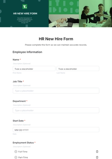 Free HR New Hire Form Template to Edit Online