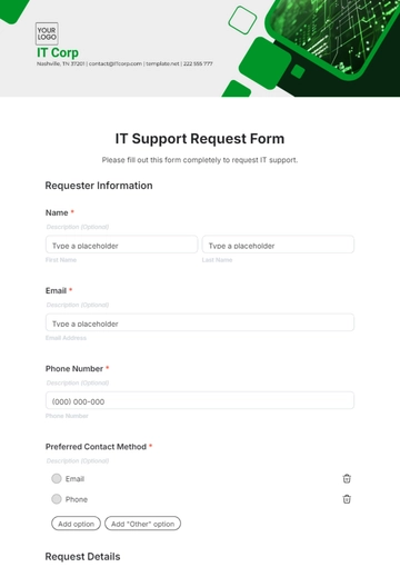 Free IT Support Request Form Template to Edit Online