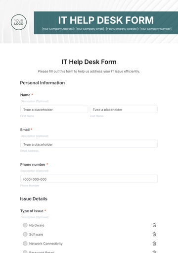 Free IT Help Desk Form Template to Edit Online