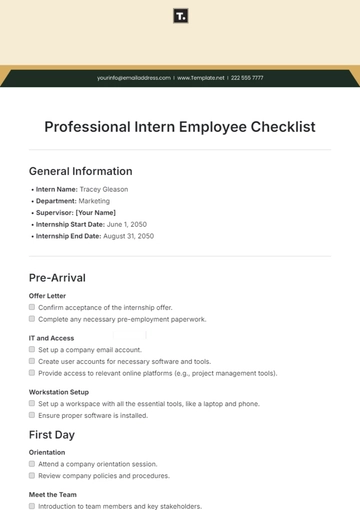 Free Professional Intern Employee Checklist Template to Edit Online