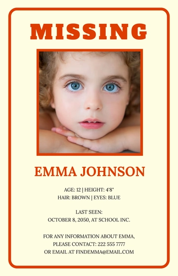 Free Missing Poster for School Project Template to Edit Online