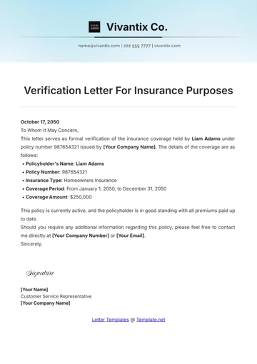 Free Verification Letter For Insurance Purposes Template to Edit Online