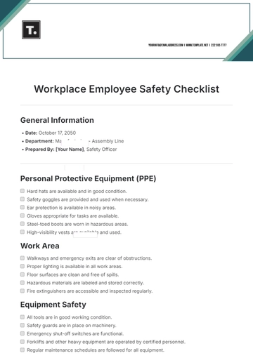 Free Workplace Employee Safety Checklist Template to Edit Online