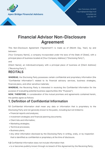 Free Financial Advisor Non-Disclosure Agreement Template to Edit Online
