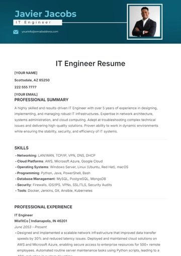 Free IT Engineer Resume Template to Edit Online