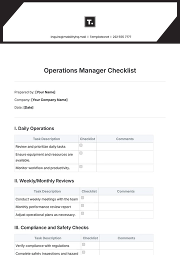 Free Operations Manager Checklist Template to Edit Online