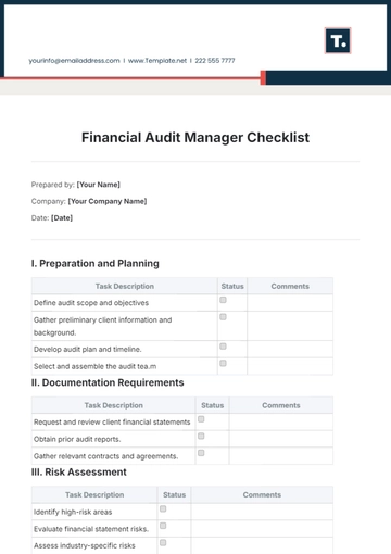 Free Financial Audit Manager Checklist Template to Edit Online