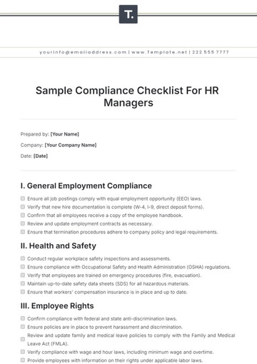 Free Sample Compliance Checklist For HR Managers Template to Edit Online