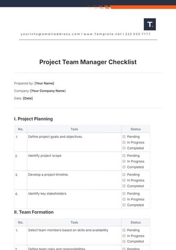 Free Project Team Manager Checklist Template to Edit Online