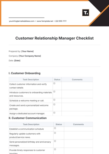 Free Customer Relationship Manager Checklist Template to Edit Online