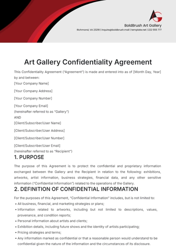 Free Art Gallery Confidentiality Agreement Template to Edit Online