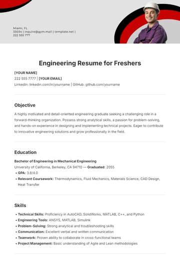 Free Engineering Resume for Freshers Template to Edit Online