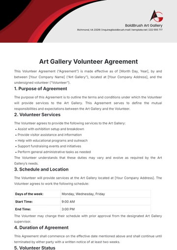 Free Art Gallery Volunteer Agreement Template to Edit Online