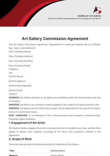 Free Art Gallery Commission Agreement Template to Edit Online