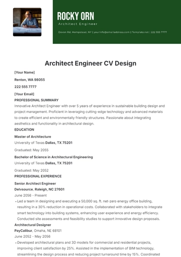Free Architect Engineer CV Design Template to Edit Online