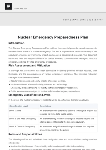 Free Nuclear Emergency Preparedness Plan Template to Edit Online
