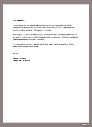 Service Reminder Letter