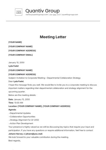 Free Meeting Letter Template to Edit Online