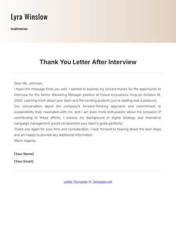 Free Thank You Letter After Interview Template to Edit Online