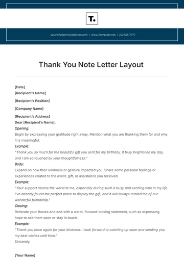 Free Thank You Note Letter Layout Template to Edit Online