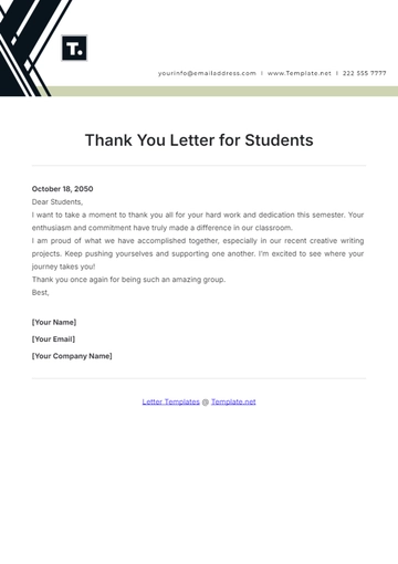 Free Thank You Letter Template for Students to Edit Online