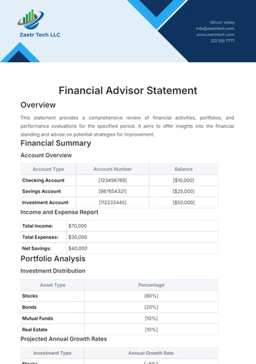 Free Financial Advisor Statement Template to Edit Online