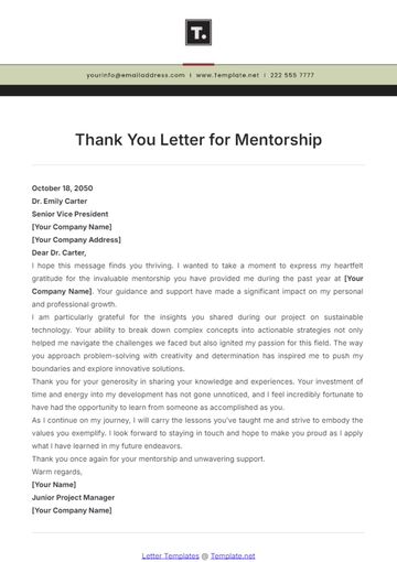 Free Thank You Letter for Mentorship Template to Edit Online