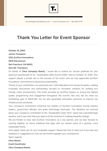 Free Thank You Letter for Event Sponsor Template to Edit Online