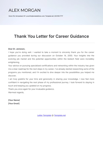 Free Thank You Letter for Career Guidance Template to Edit Online