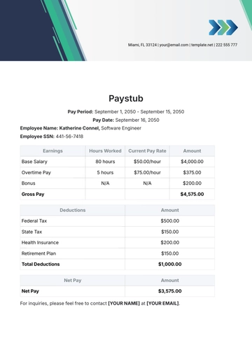 Free Paystub Template to Edit Online
