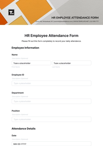 Free HR Employee Attendance Form Template to Edit Online