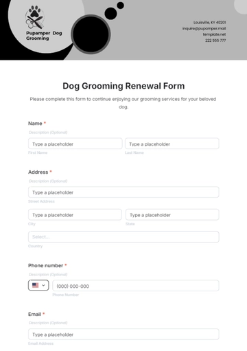 Free Dog Grooming Renewal Form Template to Edit Online