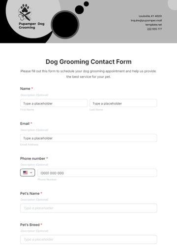Free Dog Grooming Contact Form Template to Edit Online