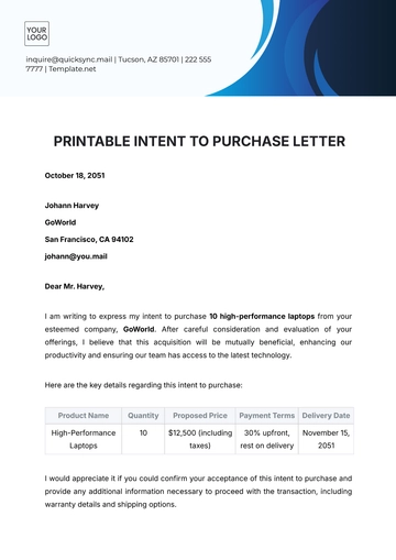 Free Printable Intent to Purchase Letter Template to Edit Online