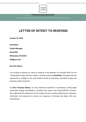 Free Letter of Intent to Respond Template to Edit Online