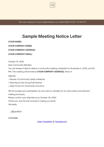 Free Sample Meeting Notice Letter Template to Edit Online