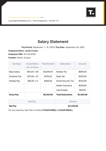 Free Salary Statement Template to Edit Online
