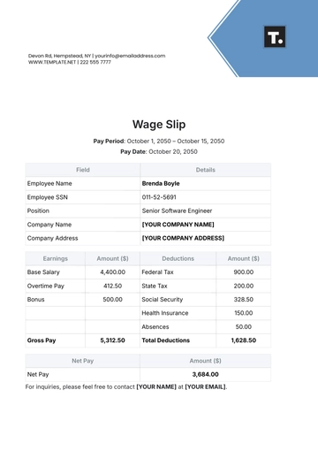 Free Wage Slip Template to Edit Online