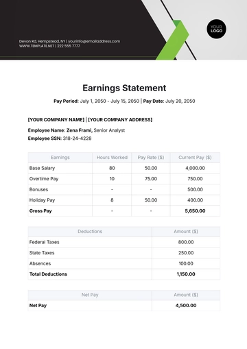 Free Professional Earnings Statement Template to Edit Online