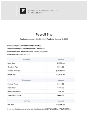 Free Payroll Slip Template to Edit Online