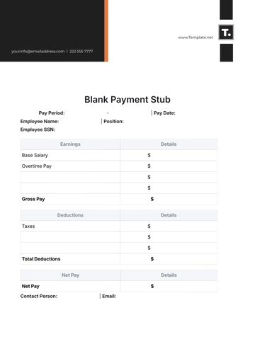 Free Blank Payment Stub Template to Edit Online