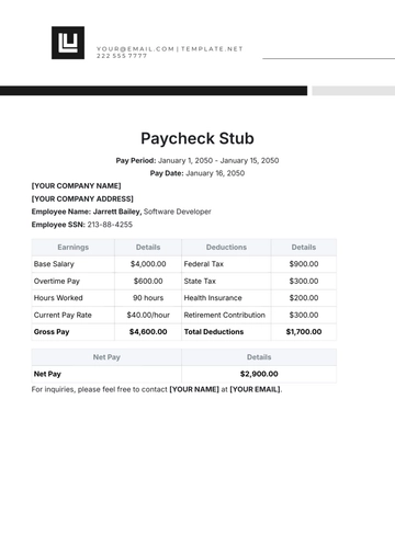 Free Paycheck Stub Template to Edit Online