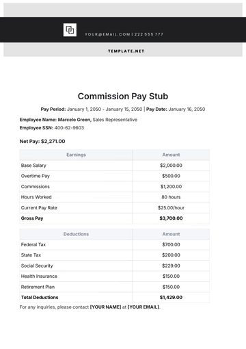 Free Commission Pay Stub Template to Edit Online