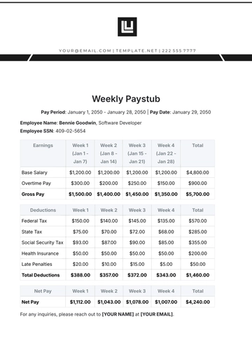 Free Weekly Paystub Template to Edit Online